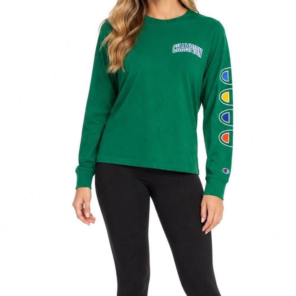 Champion Long Sleeve T-Shirt Women XS Green Athleisure